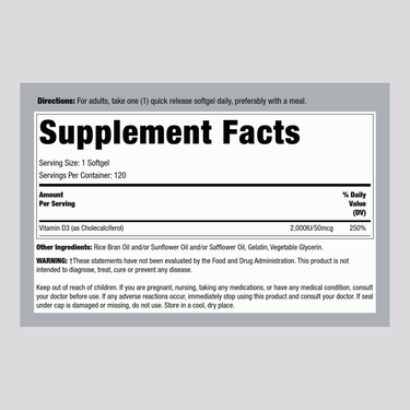Vitamin D3, 2000 IU, 120 Quick Release Softgels