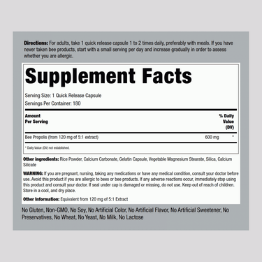 Bee Propolis, 600 mg, 180 Quick Release Capsules