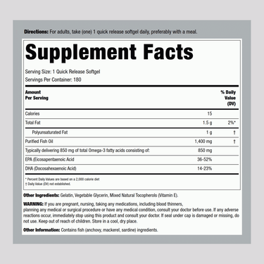 Fish Oil Triple Strength (with Omega-3), 1400 mg, 180 Quick Release Softgels