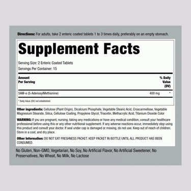 SAM-e Enteric Coated, 200 mg, 30 Enteric Coated Tablets