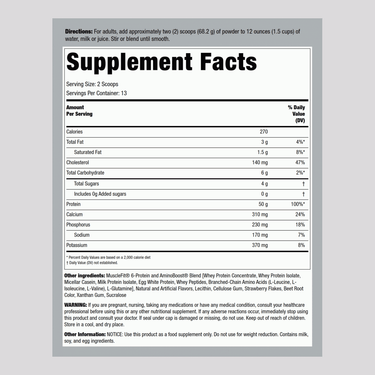 The Supplement Facts panel for MuscleFIt Protein Strawberry Ice Cream 2lb.