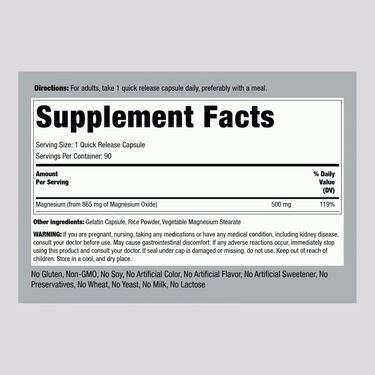 Magnesium Oxide, 500 mg, 90 Quick Release Capsules
