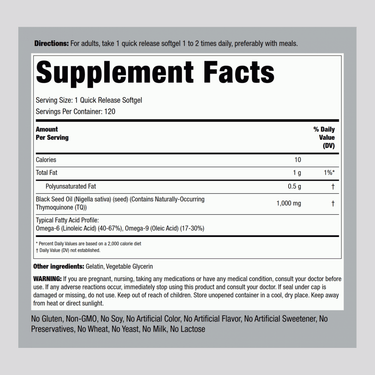 Black Seed Oil, 1000 mg, 120 Quick Release Softgels