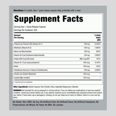 B-100 Vitamin B Complex, 250 Quick Release Capsules