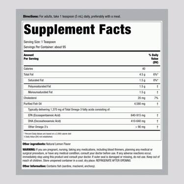Liquid Omega-3 (Natural Lemon), 4580 mg (per serving), 16 fl oz (473 mL) Bottle