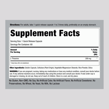 L-Theanine, 200 mg, 60 Quick Release Capsules