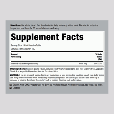Methylcobalamin B-12 (Sublingual), 5000 mcg, 120 Fast Dissolve Tablets