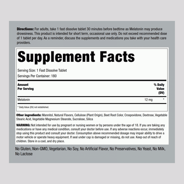 Melatonin Fast Dissolve, 12 mg, 180 Fast Dissolve Tablets