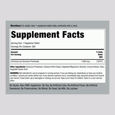Chromium Picolinate, 1000 mcg, 360 Tablets