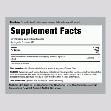 Maitake Mushroom Extract, 1,600 mg (per serving), 240 Quick Release Capsules