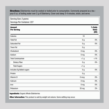 Elderberries Whole European (Organic), 1 lb (454 g) Bag