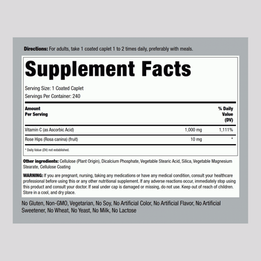 Vitamin C 1000 mg with Rosehips Timed Release, 240 Coated Caplets