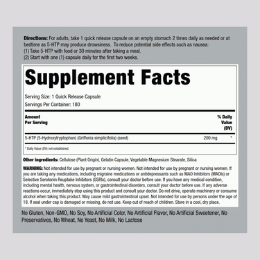 5-HTP, 200 mg, 180 Quick Release Capsules