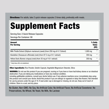 Milk Thistle, Dandelion & Yellow Dock, 180 Quick Release Capsules