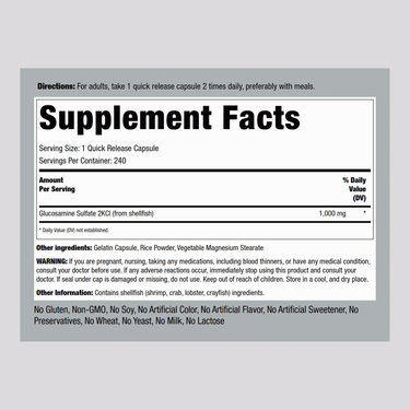 Mega Glucosamine Sulfate, 1000 mg, 240 Quick Release Capsules