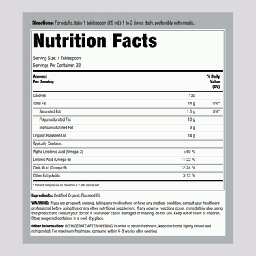Flaxseed Oil (Organic), 16 fl oz (473 mL) Bottle