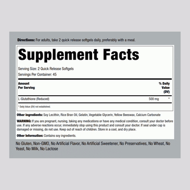 Liposomal L-Glutathione (Reduced), 500 mg (per serving), 90 Quick Release Softgels