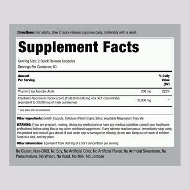 Ultra Triple Strength Cranberry Plus C, 30,000 mg (per serving), 120 Quick Release Capsules