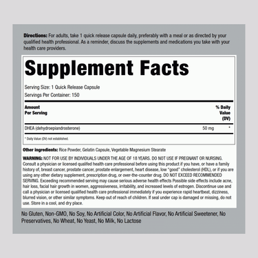 DHEA, 50 mg, 150 Quick Release Capsules