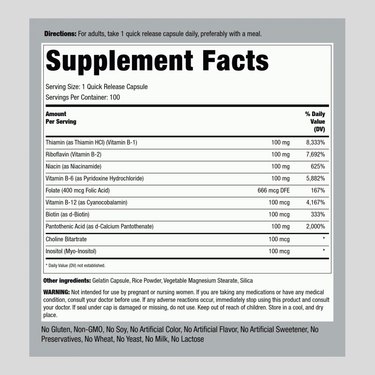 B-100 Vitamin B Complex, 100 Quick Release Capsules