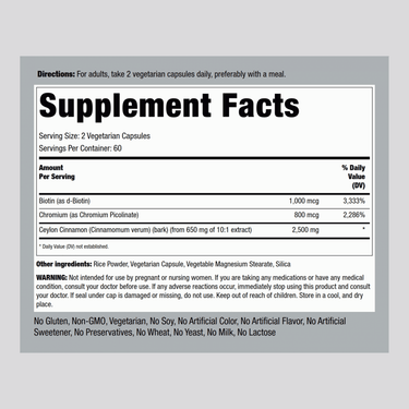 This image shows the Supplement Facts panel for Super Cinnamon Capsules, highlighting details for a bottle containing 120 capsules.