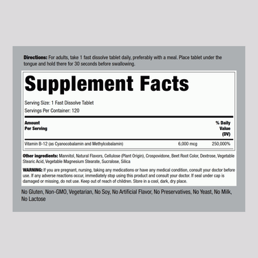 Methylcobalamin B-12 Complex (Sublingual), 6000 mcg, 120 Fast Dissolve Tablets
