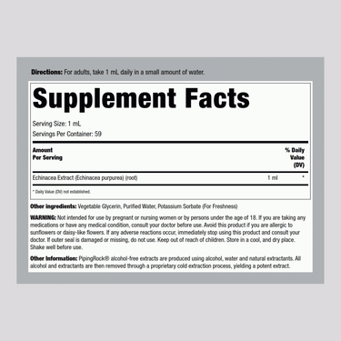 Echinacea Liquid Extract supplement facts panel displayed.