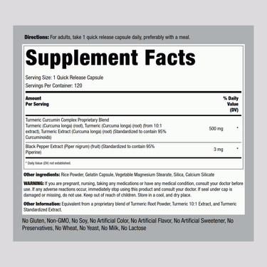 Standardized Turmeric Curcumin Complex, 500 mg, 120 Quick Release Capsules