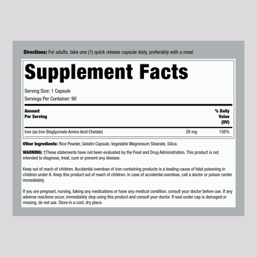 Chelated Iron, 28 mg, 90 Quick Release Capsules