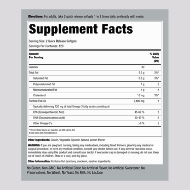 Omega-3 Fish Oil (Natural Lemon), 1200 mg, 240 Quick Release Softgels