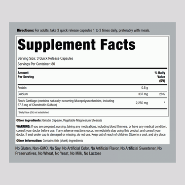 Shark Cartilage, 750 mg, 240 Quick Release Capsules