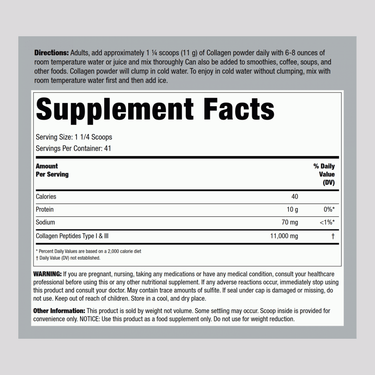 Collagen Peptides Type I & III Powder PeptiFit, 1 lb (454 g) Bottle