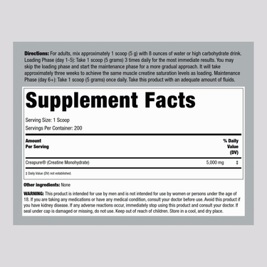 German Creatine Monohydrate (Creapure), 5000 mg (per serving), 2.2 lb (1000 g) Bottle