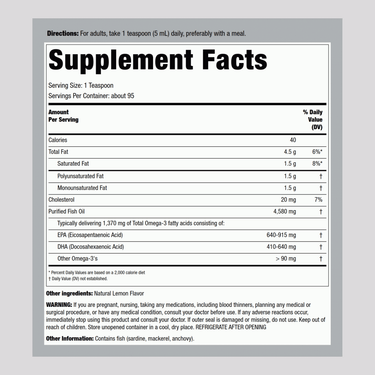 Liquid Omega-3 (Natural Lemon), 4580 mg (per serving), 16 fl oz (473 mL) Bottle
