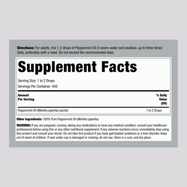 Oil of Peppermint Ingestible, 1/2 fl oz (15 mL) Dropper Bottle