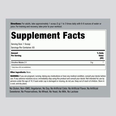 Citrulline Malate 2:1 Powder, 8.82 oz (250 g) Bottle