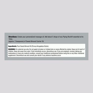 Shows Supplement Facts for PIP Sweet Almond Oil, 16 OZ.