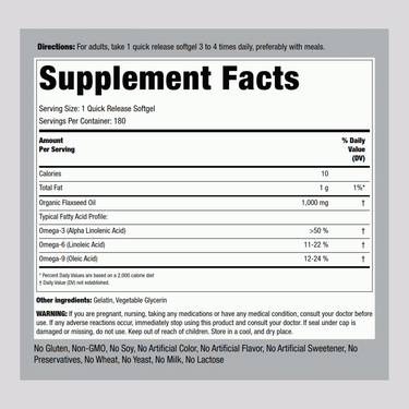 Flaxseed Oil, 1000 mg, 180 Quick Release Softgels