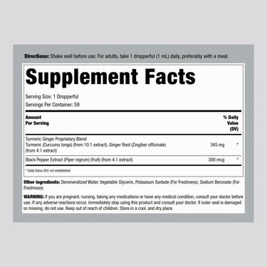 Liquid Turmeric Plus Ginger, 2 fl oz (59 mL) Dropper Bottle