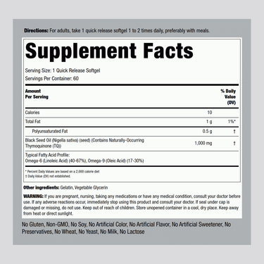 Black Seed Oil, 1000 mg, 60 Quick Release Softgels