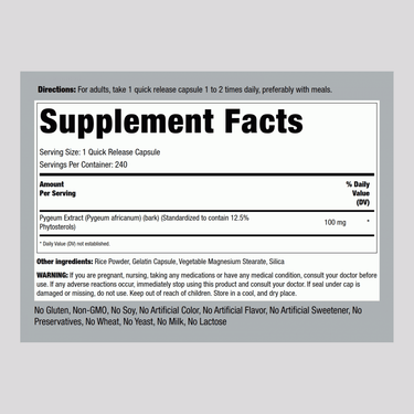 Ultra Standardized Pygeum, 100 mg, 240 Quick Release Capsules