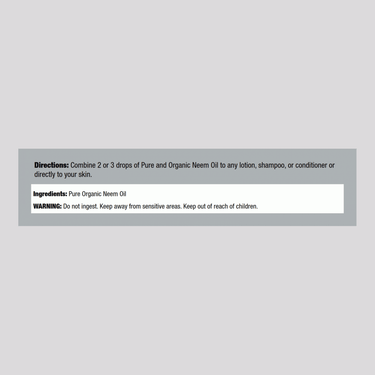 Supplement Facts label for Neem Oil Liquid Organic 1 OZ.