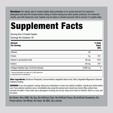 Collagen Type I & III, 6000 mg (per serving), 300 Coated Caplets