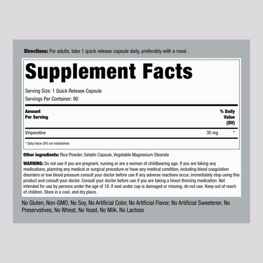 Super-Strength Vinpocetine, 30 mg, 90 Quick Release Capsules