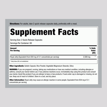 Supreme Royal Jelly, 2500 mg, 120 Quick Release Capsules