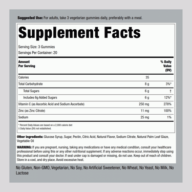 C + Zinc Immune Support (Honey Lemon), 60 Vegetarian Gummies