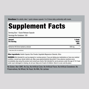 Berberine HCL, 500 mg, 120 Quick Release Capsules