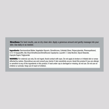 Supplement Facts panel for Colloidal Silver Gel Cream 4 oz.