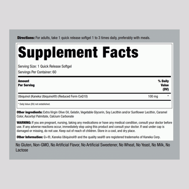 Ubiquinol, 100 mg, 60 Quick Release Softgels