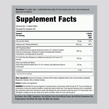 Image showing the Supplement Facts panel for DHT Tablets Formula 60 in detail.